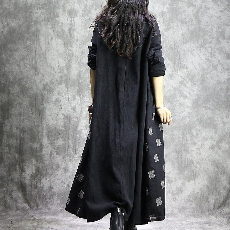 Black Plaid Coat Stand Collar Patchwork Coats Boutique Pockets Coats