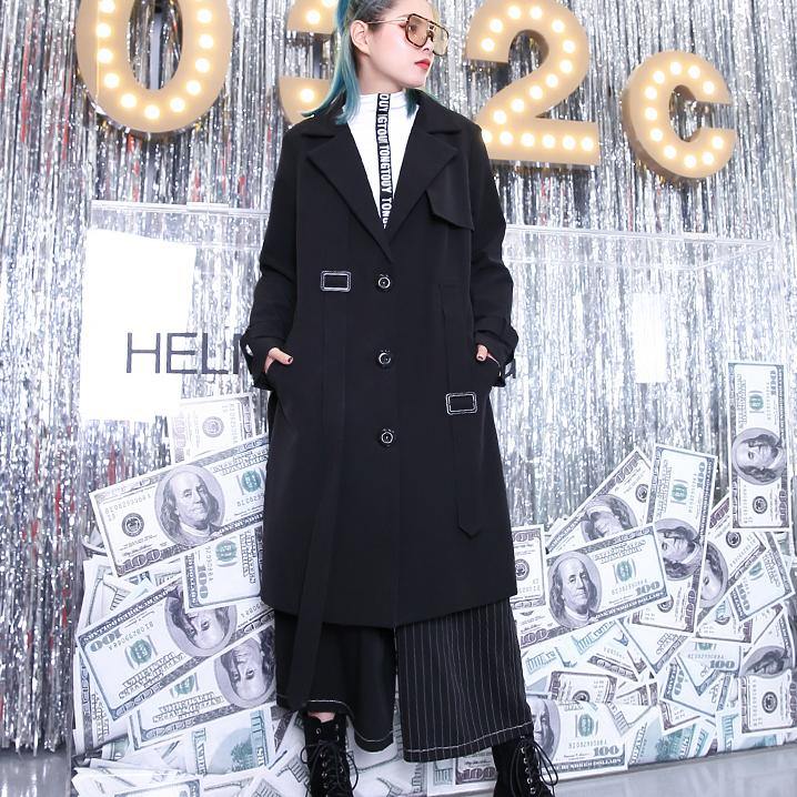 Black Winter Coat Notched Winter Coat Boutique Pockets Baggy Coat