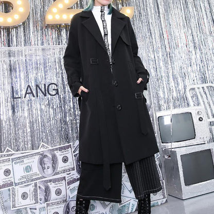 Black Winter Coat Notched Winter Coat Boutique Pockets Baggy Coat