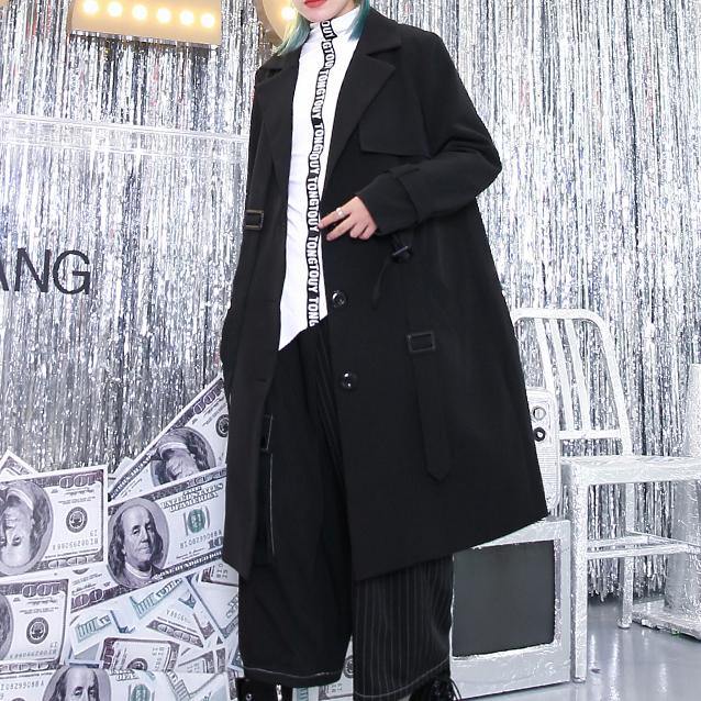 Black Winter Coat Notched Winter Coat Boutique Pockets Baggy Coat