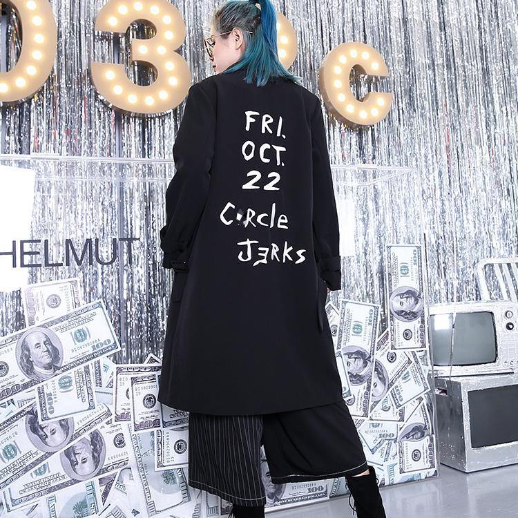 Black Winter Coat Notched Winter Coat Boutique Pockets Baggy Coat