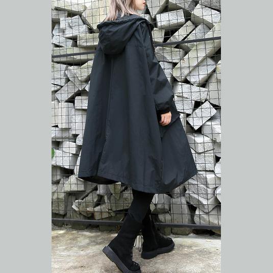 Black Winter Coat Hooded Baggy Zippered Coats Pockets Coats
