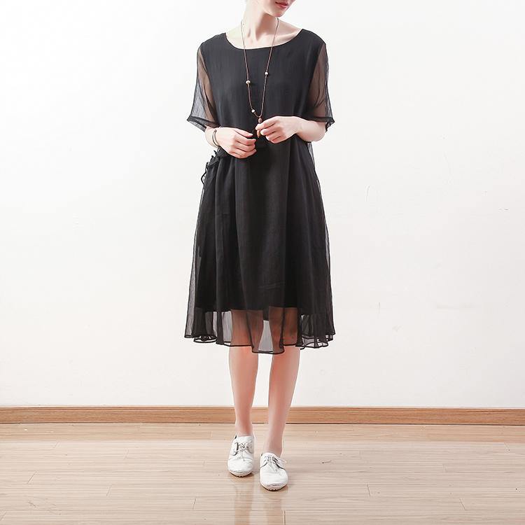 Black Chiffon Dresses Holiday Dresses New O Neck Asymmetric Ruffles Chiffon Clothing Dresses