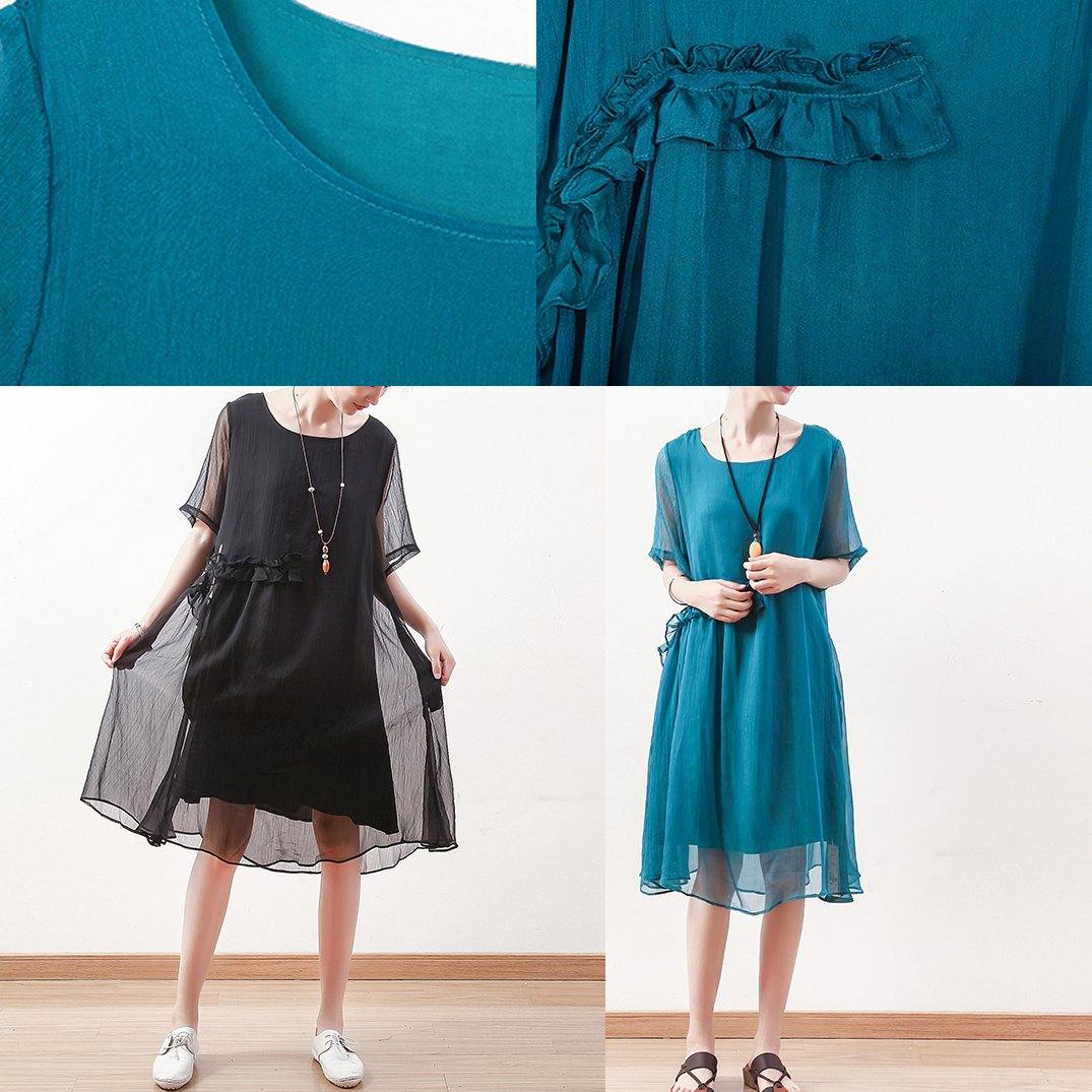 Black Chiffon Dresses Holiday Dresses New O Neck Asymmetric Ruffles Chiffon Clothing Dresses