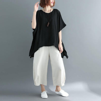 Black Cotton Linen Vest Linen Clothing Blouses Boutique Short Sleeve O Neck Brief T Shirt