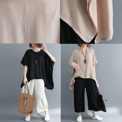 Black Cotton Linen Vest Linen Clothing Blouses Boutique Short Sleeve O Neck Brief T Shirt