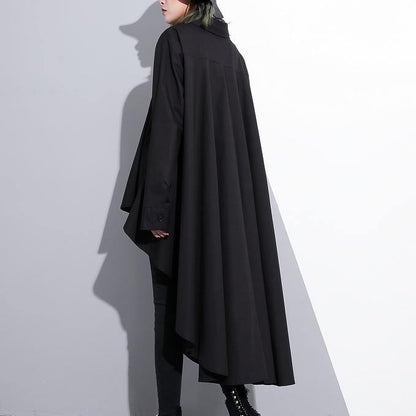 Black Cotton Tops Clothing Cotton Clothing Blouses Fine Low High Design Lapel Collar Cotton Tops