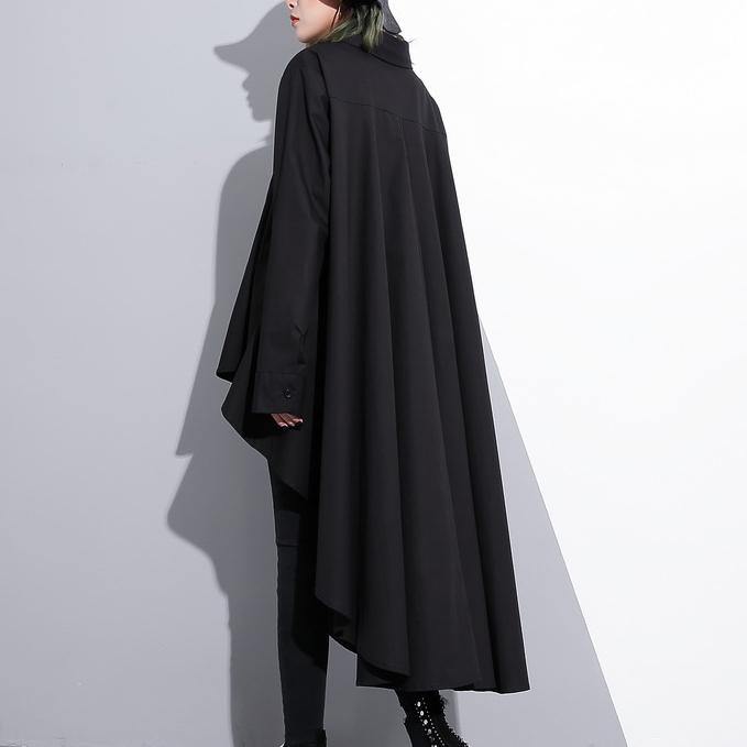 Black Cotton Tops Clothing Cotton Clothing Blouses Fine Low High Design Lapel Collar Cotton Tops