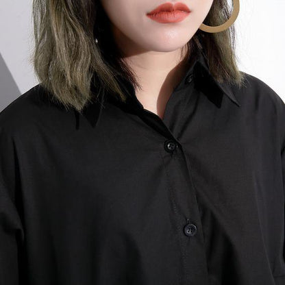 Black Cotton Tops Clothing Cotton Clothing Blouses Fine Low High Design Lapel Collar Cotton Tops
