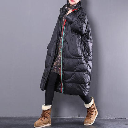 Black Down Coat Stand Collar Down Coat Pockets Zippered Overcoat