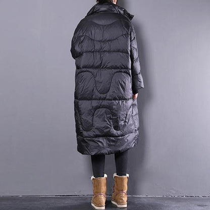 Black Down Coat Stand Collar Down Coat Pockets Zippered Overcoat
