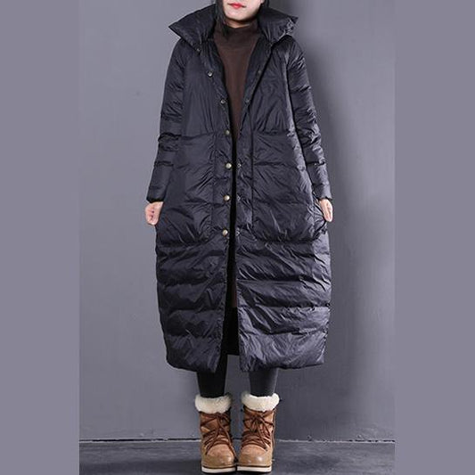 Black Down Coat Clothing Hooded Down Coat Large Pockets Down Coat