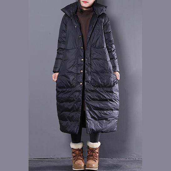 Black Down Coat Clothing Hooded Down Coat Large Pockets Down Coat