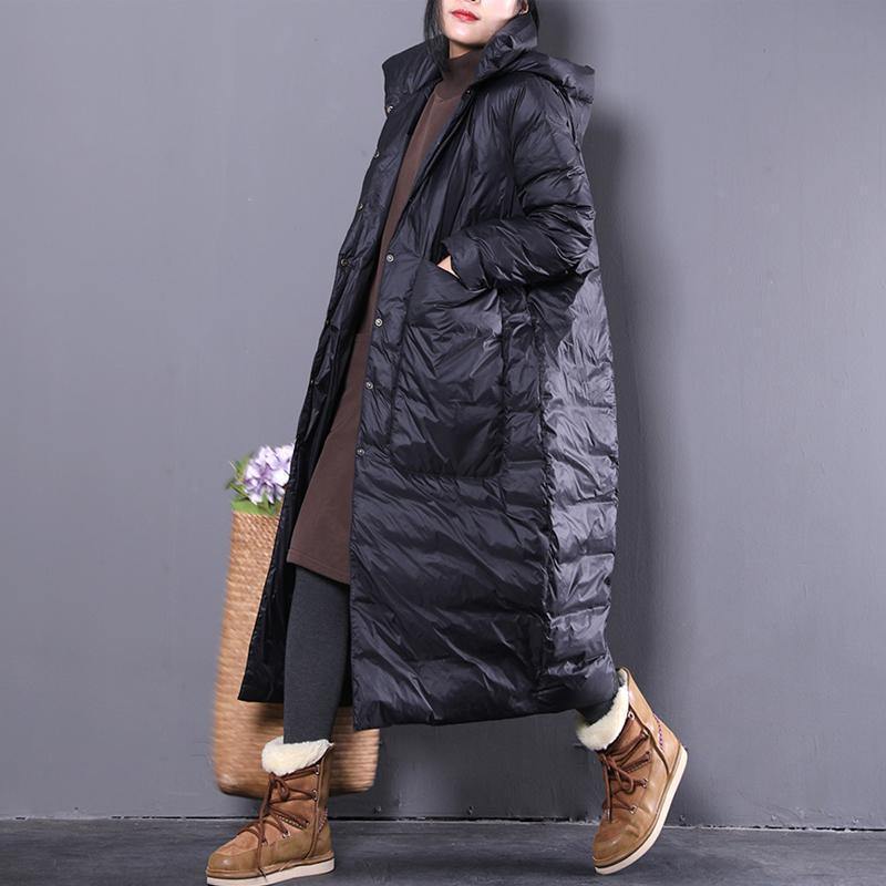 Black Down Coat Clothing Hooded Down Coat Large Pockets Down Coat