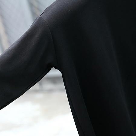 2025 black natural cotton blended t shirt oversize O neck clothing tops vintage asymmetric large hem t shirt
