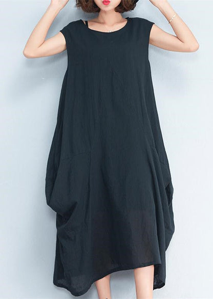 Yellow Polka Dots Natural Cotton Polyester Dress Oversize Sleeveless Traveling Dress Kaftans