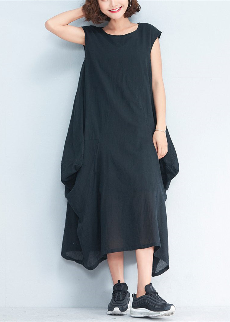 Green Flowers Natural Cotton Polyester Dress Oversize Sleeveless Traveling Dress Kaftans