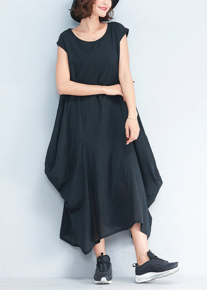 Black Natural Cotton Polyester Dress Oversize Sleeveless Traveling Dress Kaftans