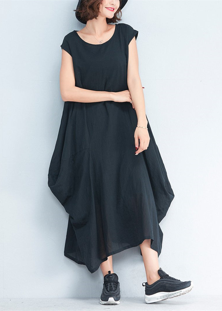 Yellow Polka Dots Natural Cotton Polyester Dress Oversize Sleeveless Traveling Dress Kaftans