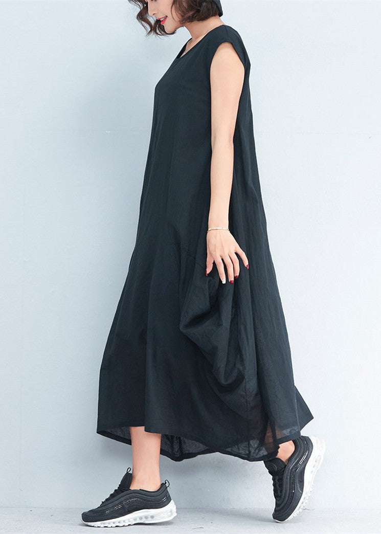 Green Flowers Natural Cotton Polyester Dress Oversize Sleeveless Traveling Dress Kaftans