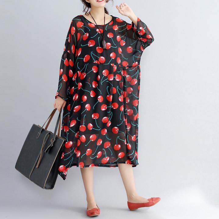 Black Prints Long Chiffon Dresses Clothing Two Pieces Long Dresses and Cotton Sleeveless Dresses