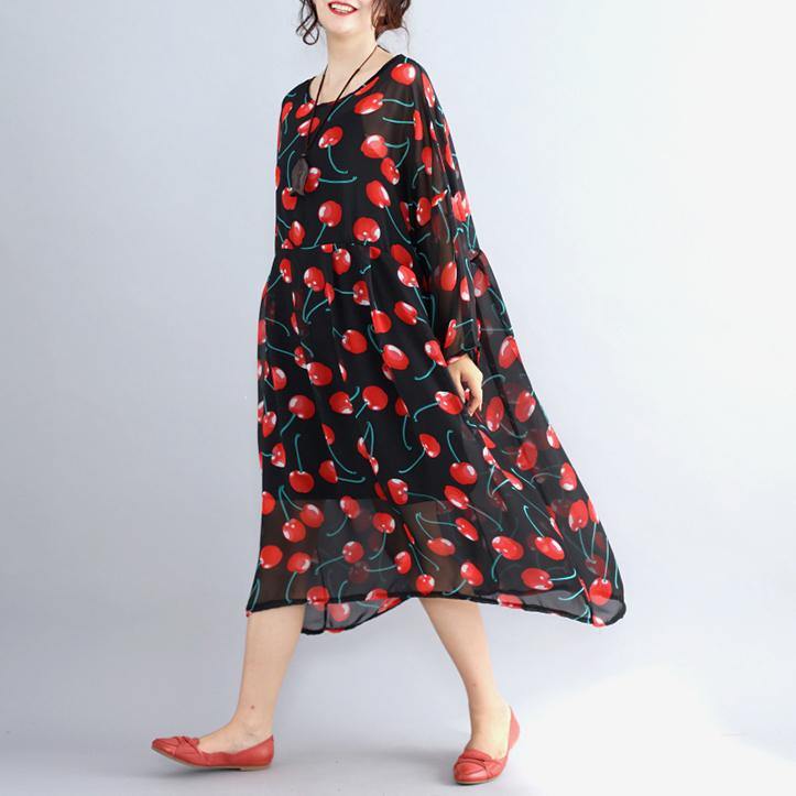 Black Prints Long Chiffon Dresses Clothing Two Pieces Long Dresses and Cotton Sleeveless Dresses