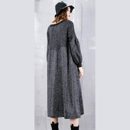 Black Sweater Dress V Neck Sweater Baggy Cinched Winter Dress
