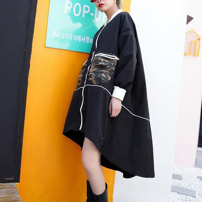 Black Thin Coat Low High Cardigans Boutique Big Pockets Jackets