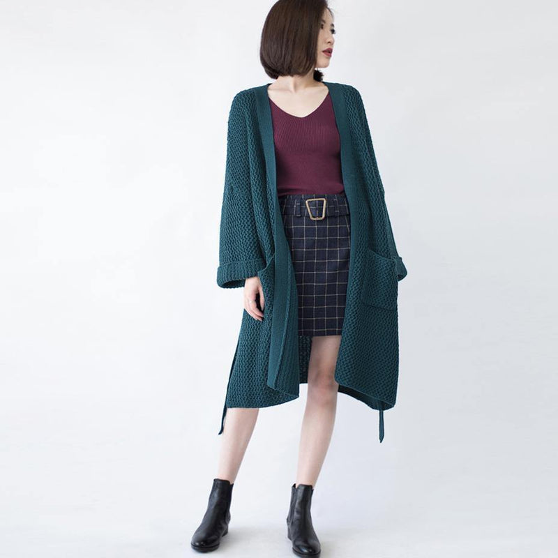 Blackish Green Wool Coat Flare Sleeve Tie Waist Maxi Coat Pockets Coat