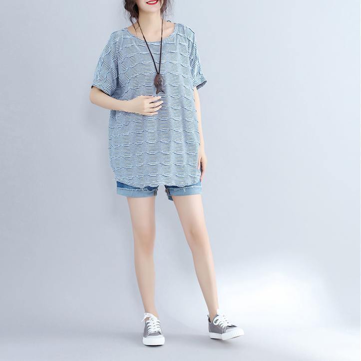 Blue Cotton Topscasual Traveling Blousenew O Neck Striped Brief T Shirt