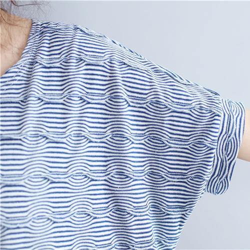 Blue Cotton Topscasual Traveling Blousenew O Neck Striped Brief T Shirt