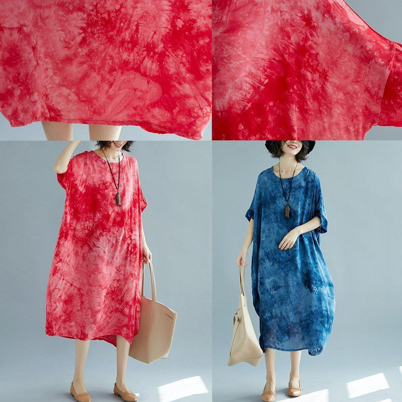 Blue Long Linen Dress O Neck Linen Clothing Dresses Short Sleeve Baggy Dresses Linen Caftans