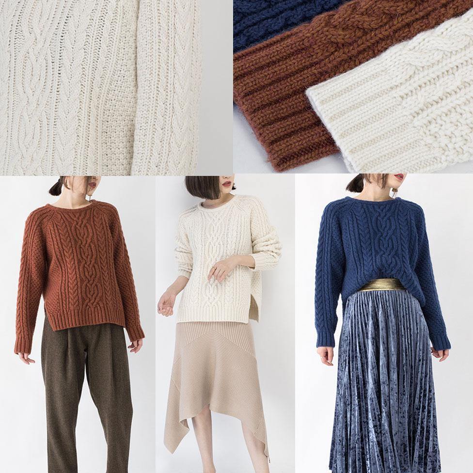 Chocolate Chunky Cozy Sweater Loose Fitting O Neck Side Open Knit Sweat Tops Boutique Cable Knit Blouse