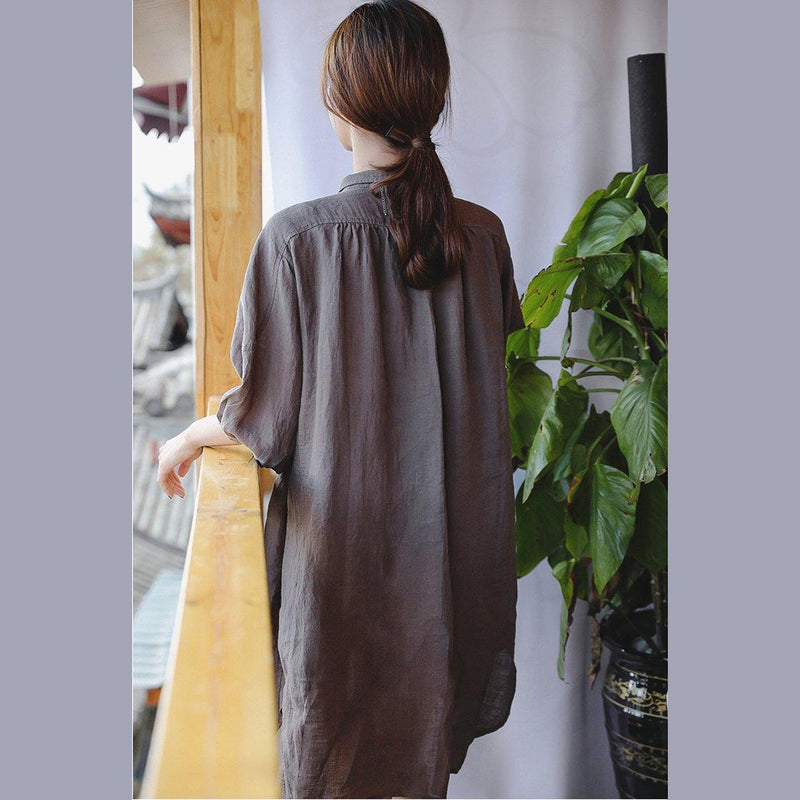 Chocolate Linen Shift Dress Clothing Linen Clothing Dresses Three Quarter Sleeve Baggy Dresses Peter Pan Collar Dresses