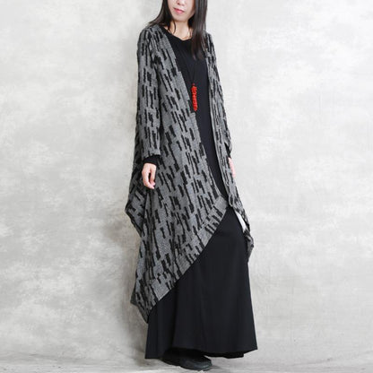 Dark Gray Coats Oversized Asymmetric Winter Coat Long Sleeve Patchwork Long Coats