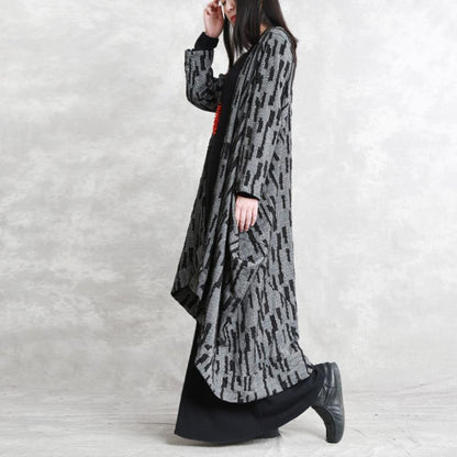 Dark Gray Coats Oversized Asymmetric Winter Coat Long Sleeve Patchwork Long Coats