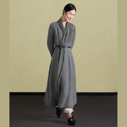 Embroidery Wool Coat for Woman Maxi Coat Coats