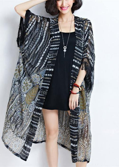 Black Chiffon Coats Tassel Summer Cardigans