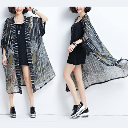 Black Chiffon Coats Tassel Summer Cardigans