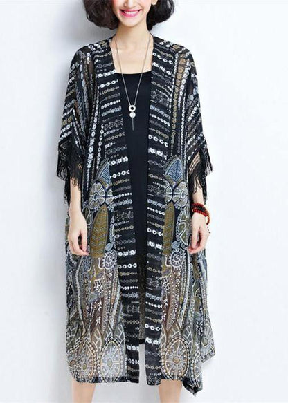 Black Chiffon Coats Tassel Summer Cardigans
