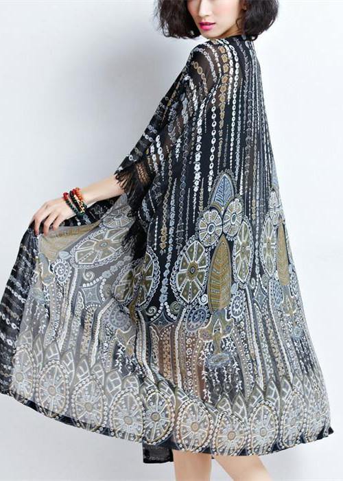 Black Chiffon Coats Tassel Summer Cardigans