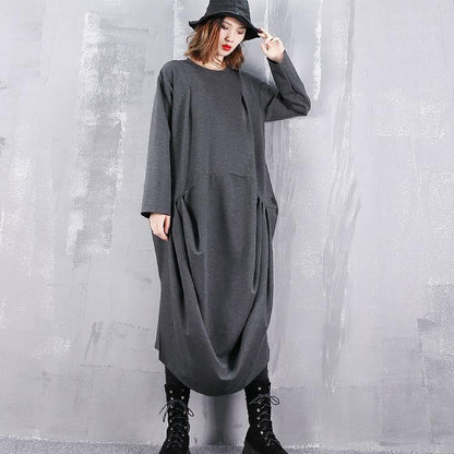 Gray Dresses O Neck Gown Fine Cinched Side Open Kaftans