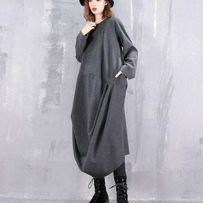 Gray Dresses O Neck Gown Fine Cinched Side Open Kaftans