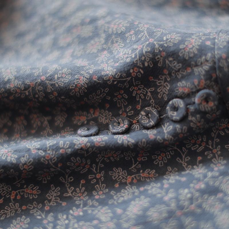 Gray Prints Natural Cotton Dress Loose Fitting Patchwork Traveling Clothing O Neck Autumn Dress