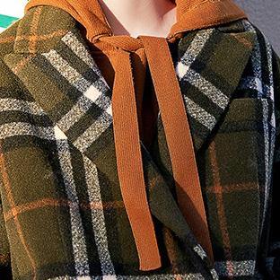 Green Plaid Long Coat Notched Maxi Coat Double Breasted Winter Coat