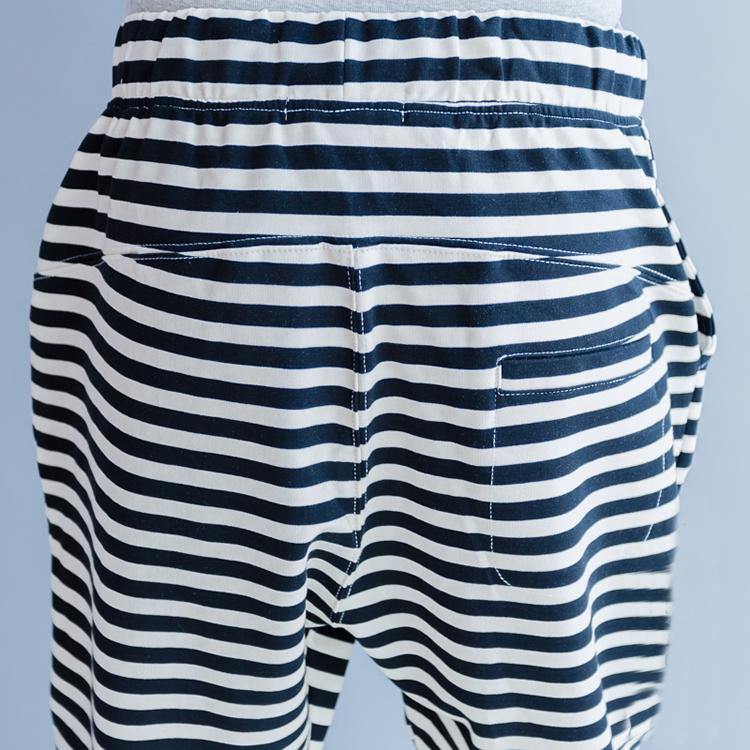 New Striped Cotton Crop Pants Cotton Elastic Waist Drawstring Harem Pants