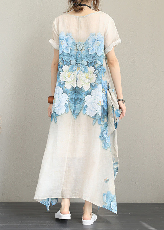 Nude Prints Chiffon Maxi Dress Asymmetric Chiffon Clothing Dresses New Short Sleeve Maxi Dresses