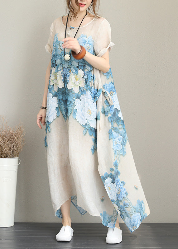 Nude Prints Chiffon Maxi Dress Asymmetric Chiffon Clothing Dresses New Short Sleeve Maxi Dresses