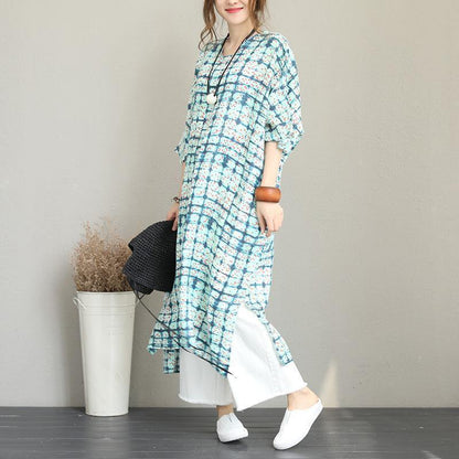 Prints Linen Caftans Side Open Traveling Dress Boutique Batwing Sleeve Linen Caftans