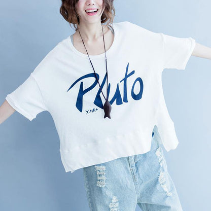 Summer Front Side Open Cotton Pullover Oversize Short Sleeve Tops